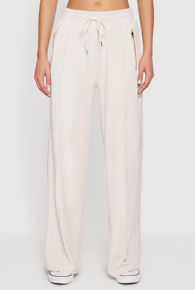 Velour High Waist Wide Leg Sweatpants