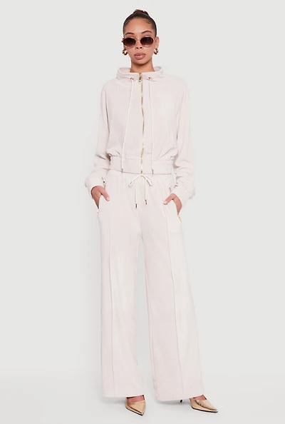 Womens Velour High Waist Wide Leg Sweatpants, Pink, Size M