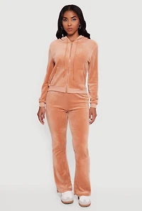 Womens Velour Zip Front Drawstring Hoodie, L