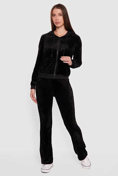 Womens Velour Pull On Flare Sweatpants, Black,