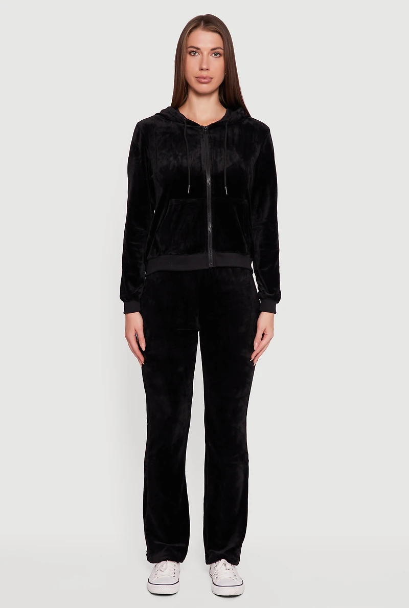 Womens Velour Pull On Flare Sweatpants, Black,