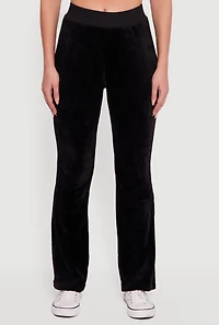 Womens Velour Pull On Flare Sweatpants, Black,