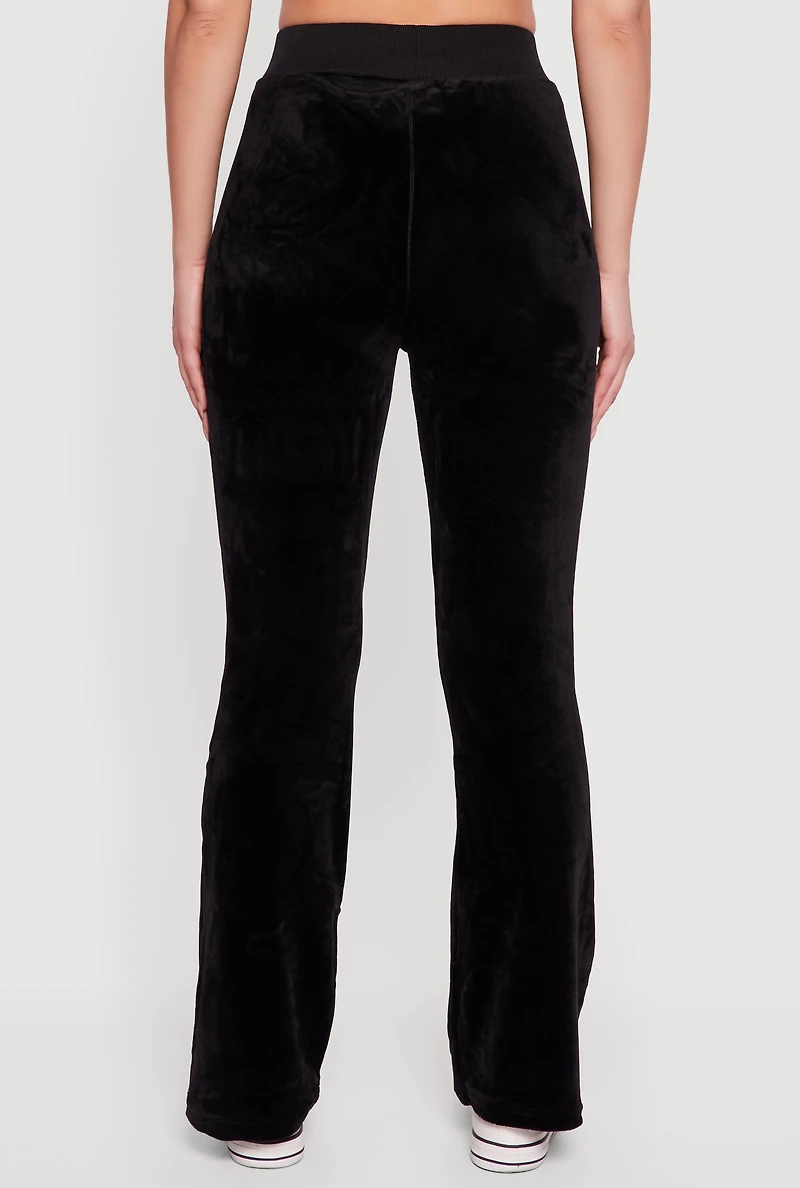 Womens Velour Pull On Flare Sweatpants, Black,