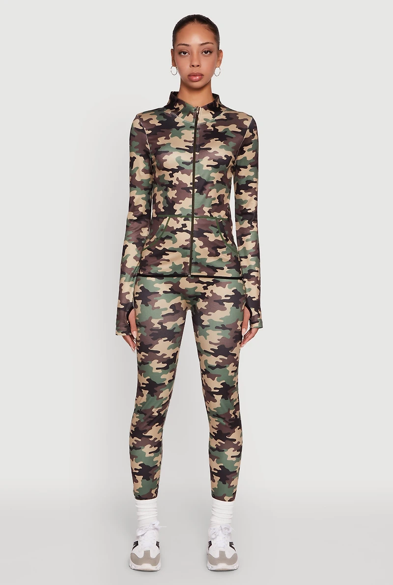 Womens High Waisted Camouflage Leggings, Green, Size S-M