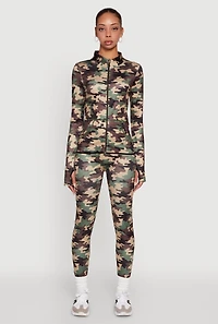 Womens High Waisted Camouflage Leggings, Green, Size S-M