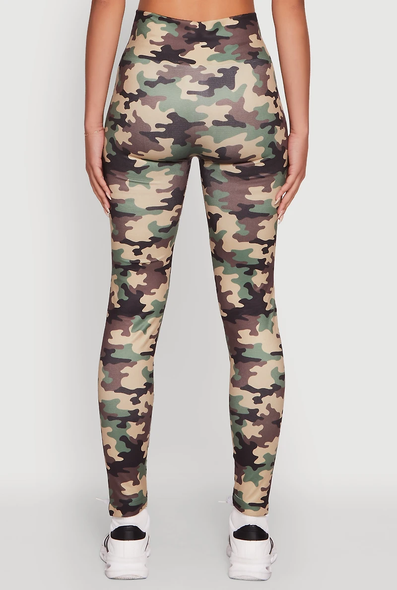 Womens High Waisted Camouflage Leggings, Green, Size S-M