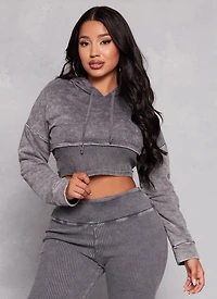 Acid Wash Shrug Hoodie with Ribbed Tank Top