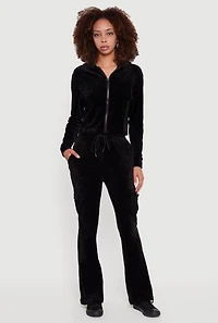 Velour Bootcut Pants with Cargo Pockets