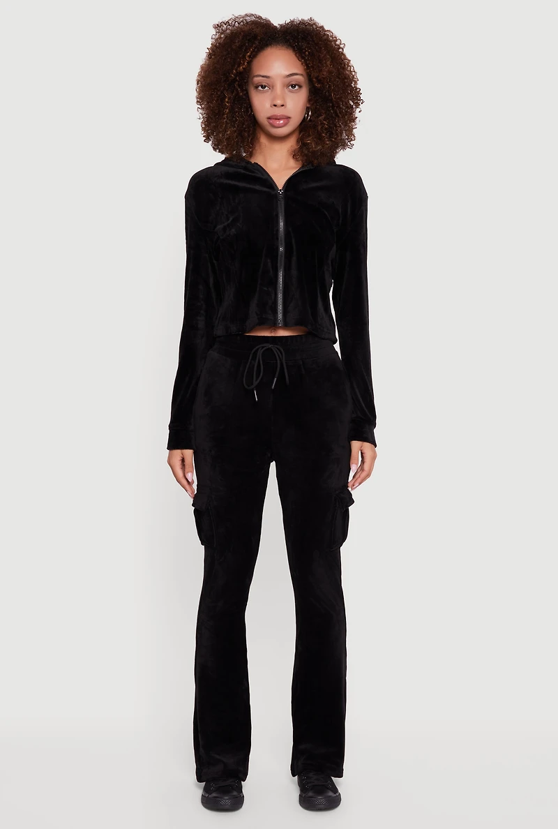 Womens Velour Bootcut Pants with Cargo Pockets,
