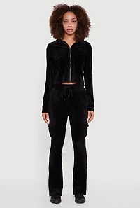 Womens Velour Bootcut Pants with Cargo Pockets,