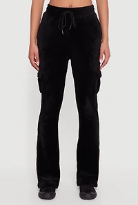 Womens Velour Bootcut Pants with Cargo Pockets,
