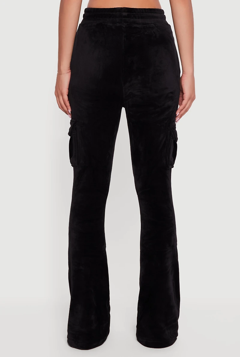 Womens Velour Bootcut Pants with Cargo Pockets,