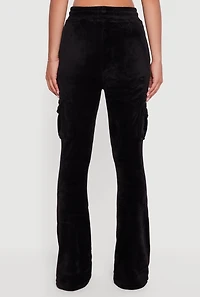 Womens Velour Bootcut Pants with Cargo Pockets, Black, Size M