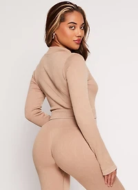 Womens Compression Rib Seamless Track Jacket, Beige, Size L-XL
