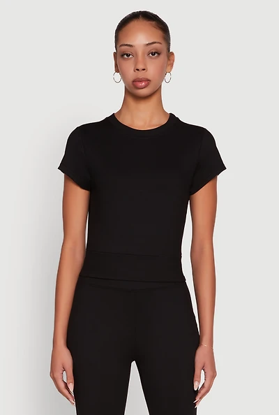 Womens Solid Short Sleeve Active Top,