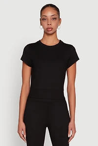 Womens Solid Short Sleeve Active Top, Black, Size XL