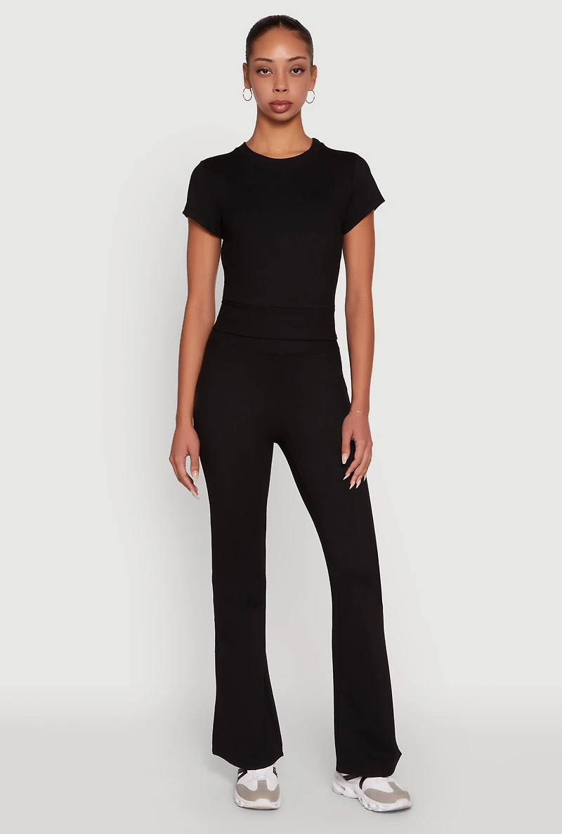 Womens Solid Short Sleeve Active Top, Black, Size XL