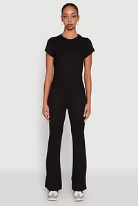 Womens Solid Short Sleeve Active Top, Black, Size XL