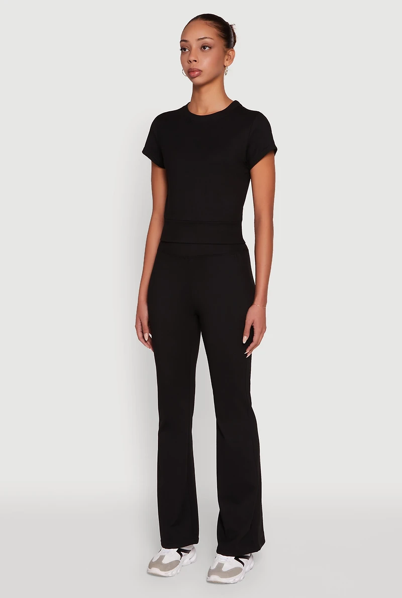 Womens Solid Short Sleeve Active Top, Black, Size XL