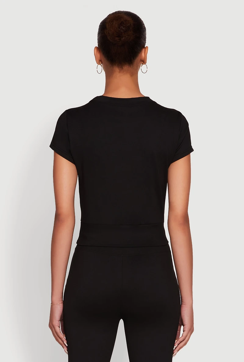 Womens Solid Short Sleeve Active Top, Black, Size XL