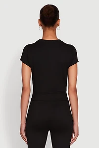 Womens Solid Short Sleeve Active Top, Black, Size XL