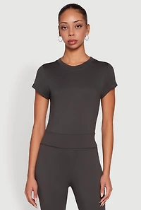 Womens Solid Short Sleeve Active Top, Grey, Size M