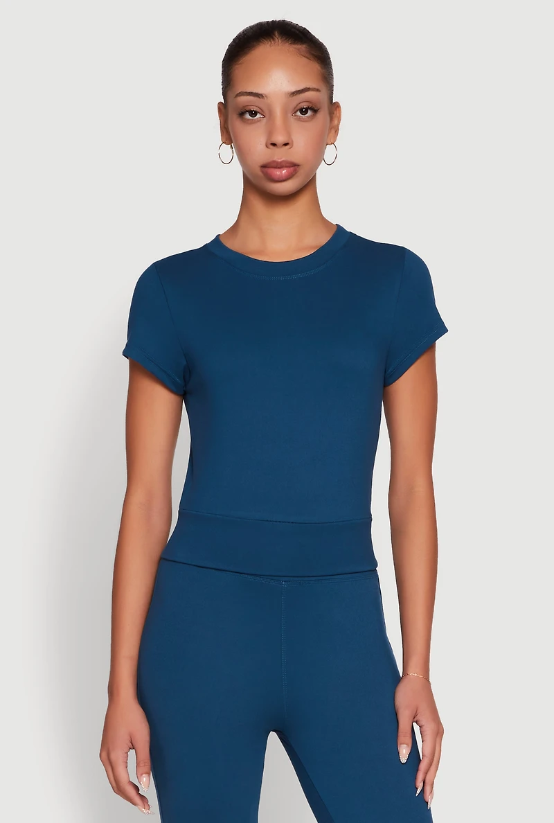 Womens Solid Short Sleeve Active Top,
