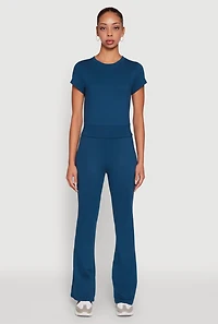 Womens Solid Short Sleeve Active Top, Blue, Size M