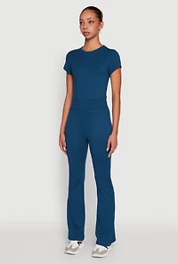 Womens Solid Short Sleeve Active Top, Blue, Size M