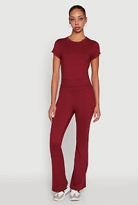 Womens Solid Short Sleeve Active Top, Burgundy, Size S