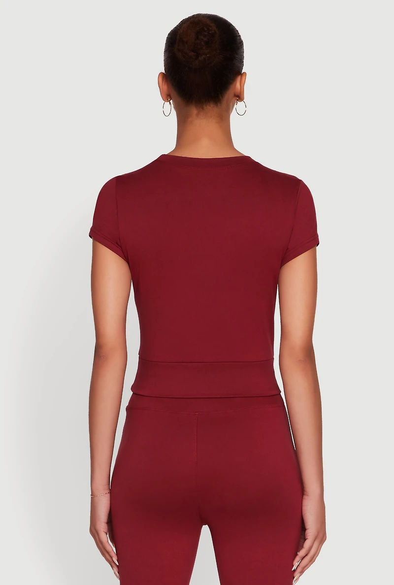 Womens Solid Short Sleeve Active Top, Burgundy, Size S