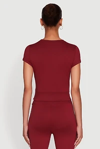 Womens Solid Short Sleeve Active Top, Burgundy, Size S