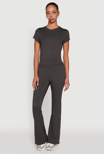 Womens Solid Flare Yoga Pants, Grey, Size L