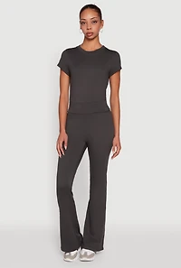 Womens Solid Flare Yoga Pants, Grey, Size L