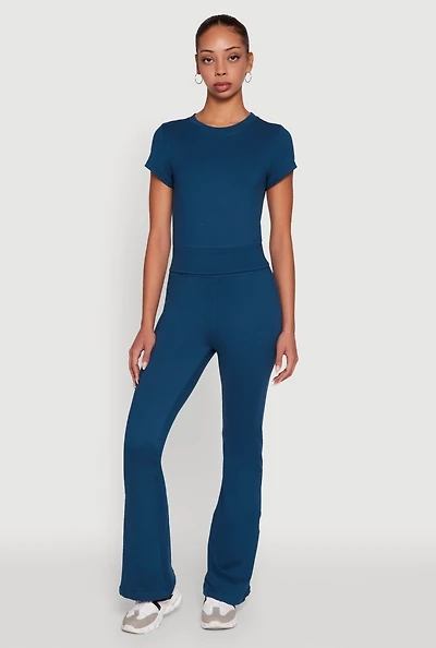 Womens Solid Flare Yoga Pants, Blue, Size M