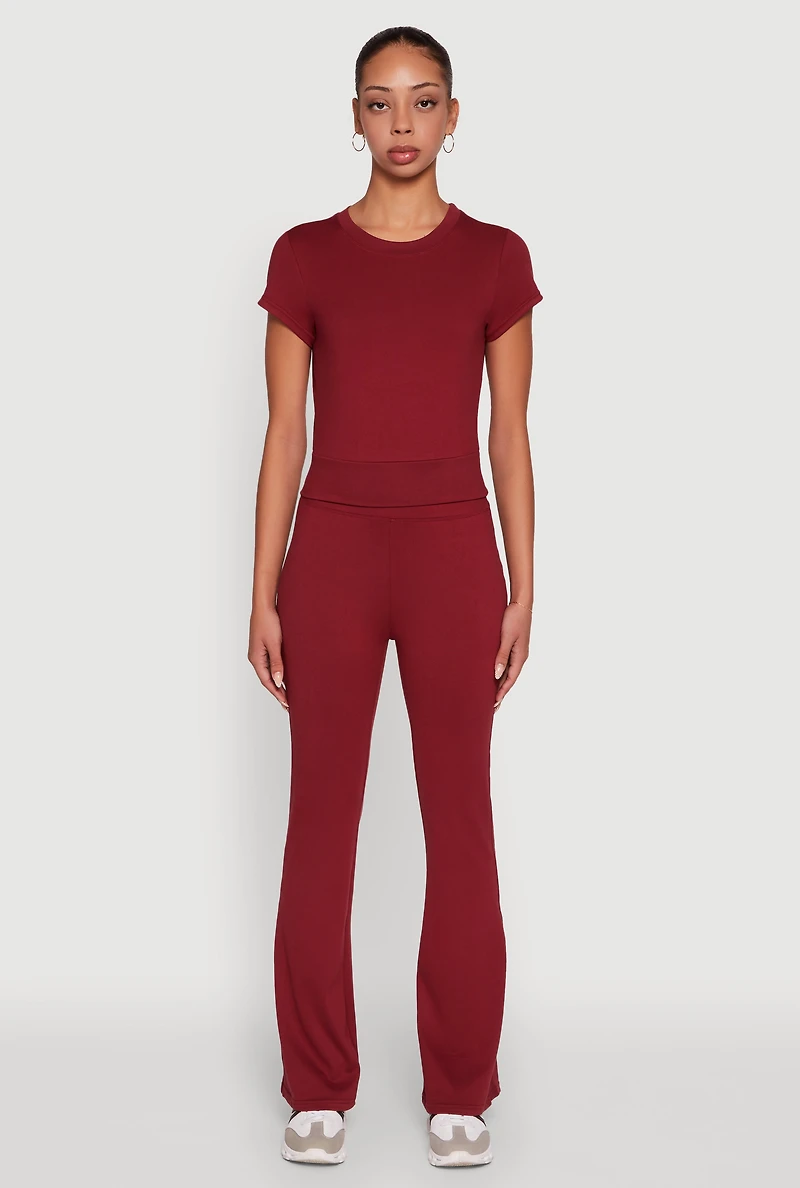 Womens Solid Flare Yoga Pants, Burgundy, Size M