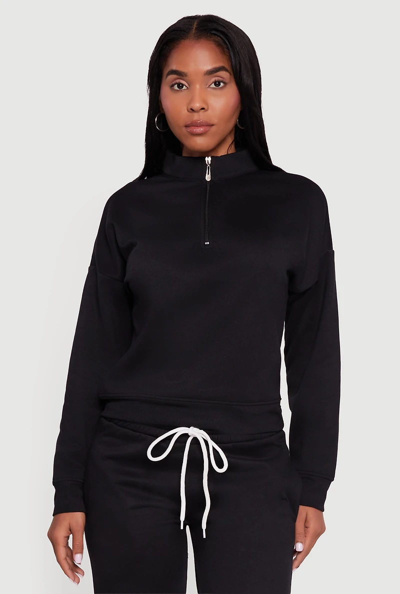 Half Zip Front Fleece Lined Drop Shoulder Sweatshirt