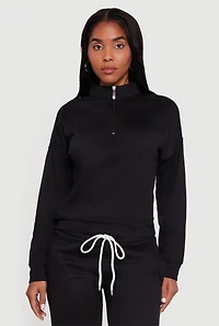 Half Zip Front Fleece Lined Drop Shoulder Sweatshirt