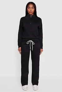 Womens Half Zip Front Fleece Lined Drop Shoulder Sweatshirt, Black, Size S