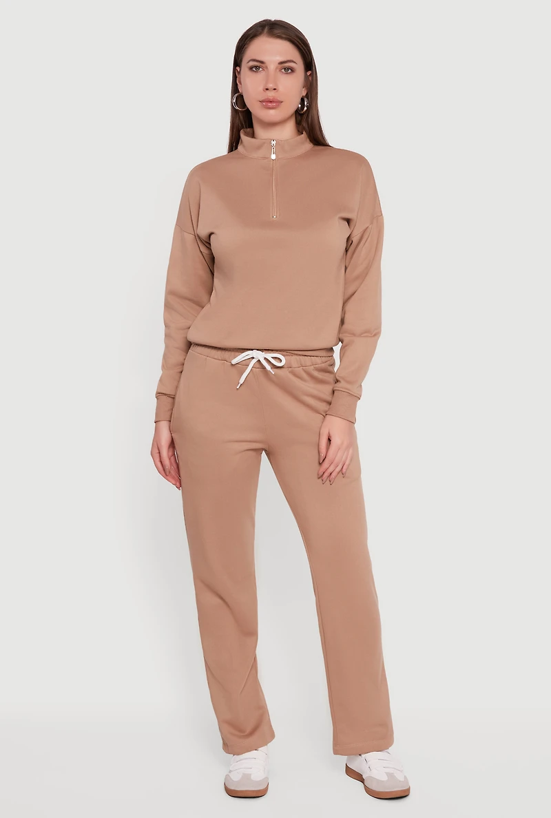 Half Zip Front Fleece Lined Drop Shoulder Sweatshirt