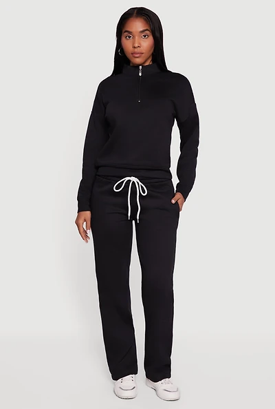 Womens Trendy Fleece Lined Straight Leg Sweatpants,