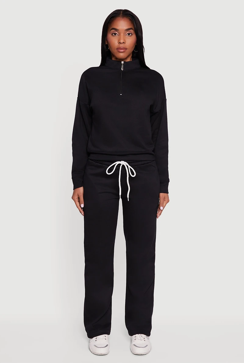 Womens Trendy Fleece Lined Straight Leg Sweatpants, Black, Size M