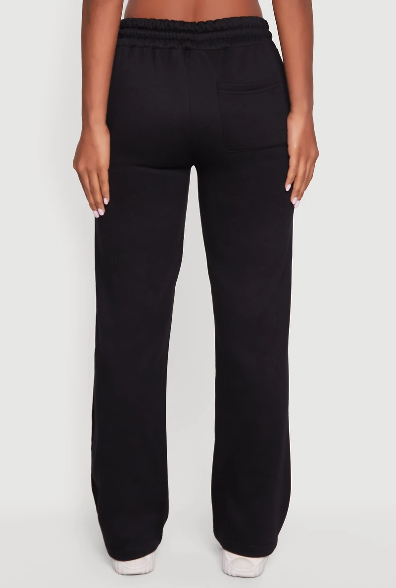 Womens Trendy Fleece Lined Straight Leg Sweatpants, Black, Size M