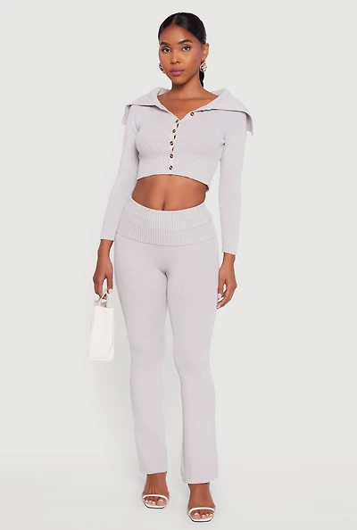 Womens Fold Over High Waist Boot Cut Pants,