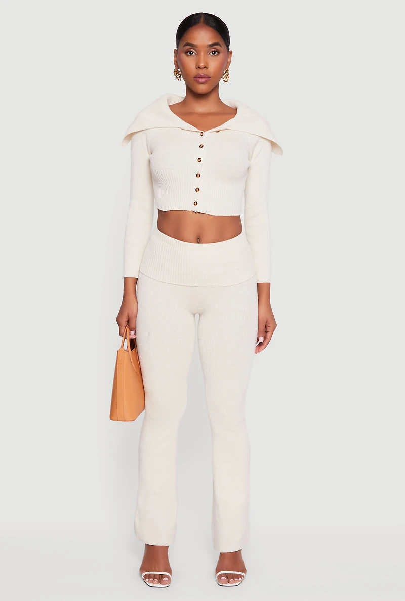 Fold Over High Waist Boot Cut Pants