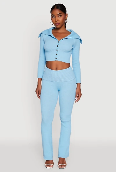 Womens Fold Over High Waist Boot Cut Pants,