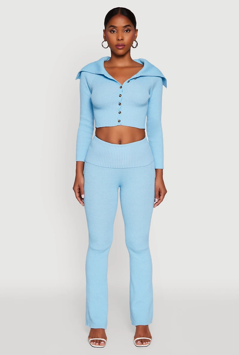 Womens Fold Over High Waist Boot Cut Pants,