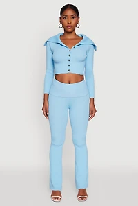 Womens Fold Over High Waist Boot Cut Pants,