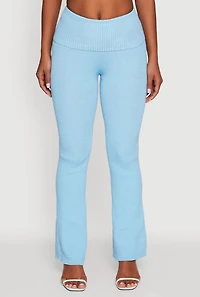Womens Fold Over High Waist Boot Cut Pants, Blue, Size S