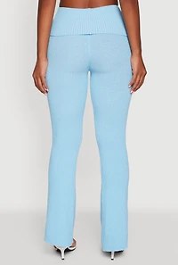 Womens Fold Over High Waist Boot Cut Pants, Blue, Size S